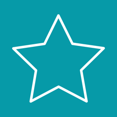 A white outline of a five-pointed star centered on a solid teal background.