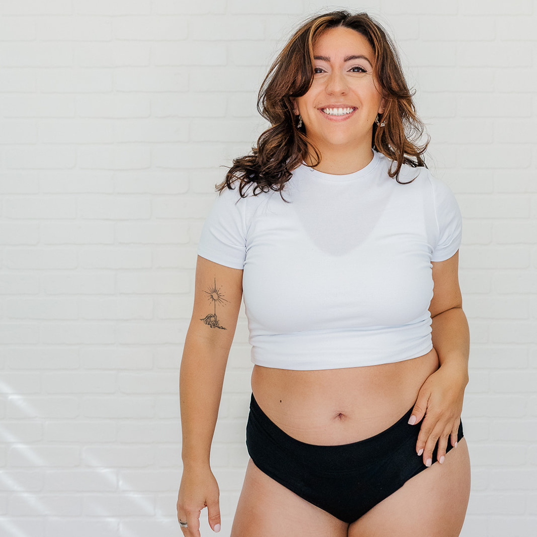 Woman wearing period underwear