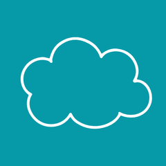 A simple white outline cloud icon centered on a solid teal background.
