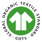 Global Organic Textile Standard (GOTS) certification logo, featuring a green circular emblem with two white arrows pointing upward and the text 'GLOBAL ORGANIC TEXTILE STANDARD' and 'GOTS' in black.