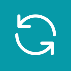 A white circular refresh or reload icon centered on a solid teal background.
