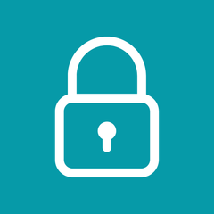 A white padlock outline icon centered on a solid teal background.